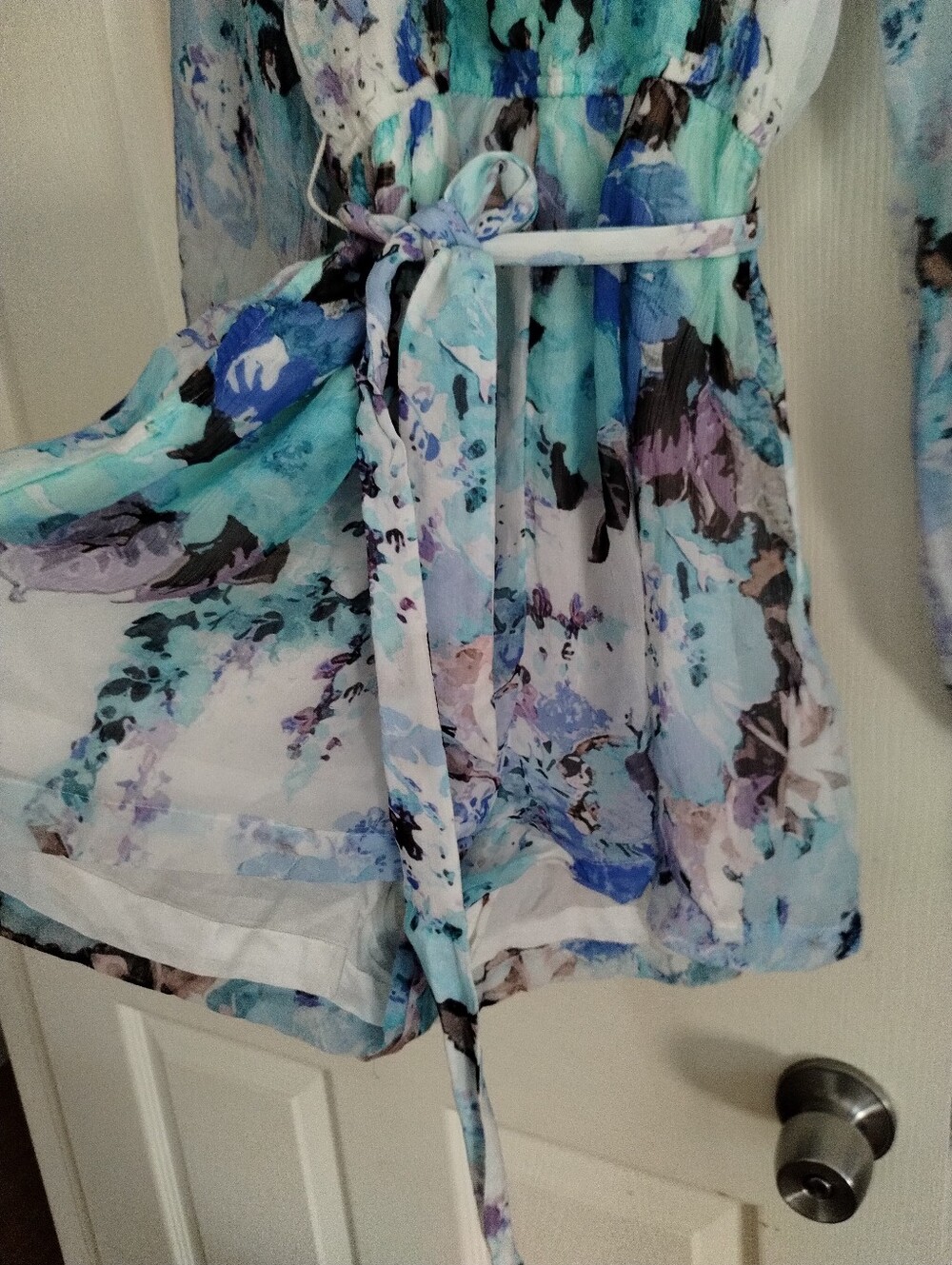 HEMANT & NANDITA Teien Romper in Aqua Blue Floral Print Long Sleeve Medium - Picture 5 of 7